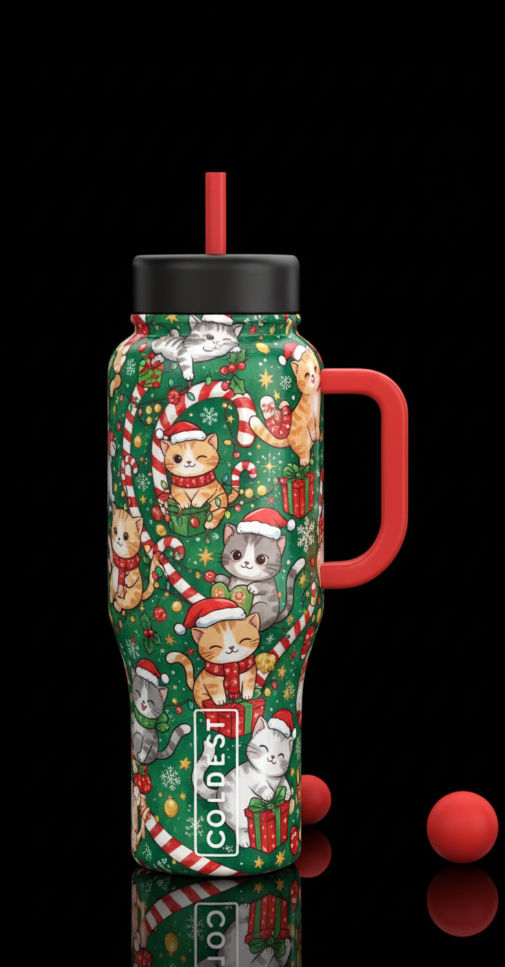 Christmas kittens and cats water bottle design