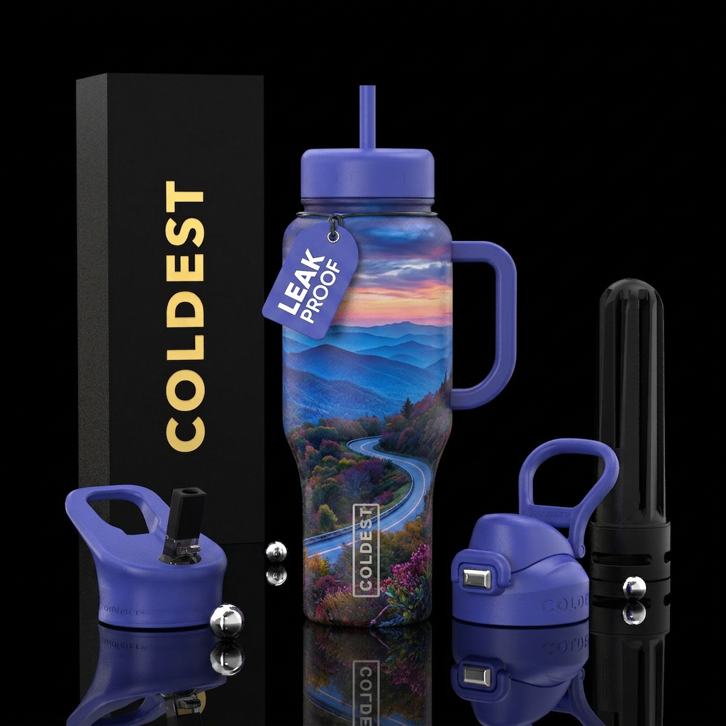 Smokey mountains, blue ridge parkway, vibrant water bottle design