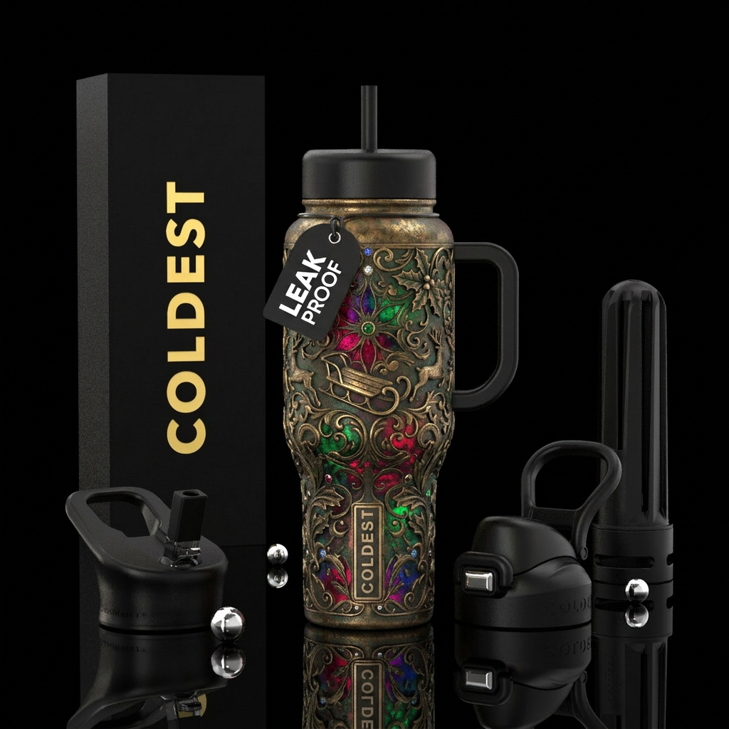 Christmas, realism, old, beautiul, glowie water bottle design