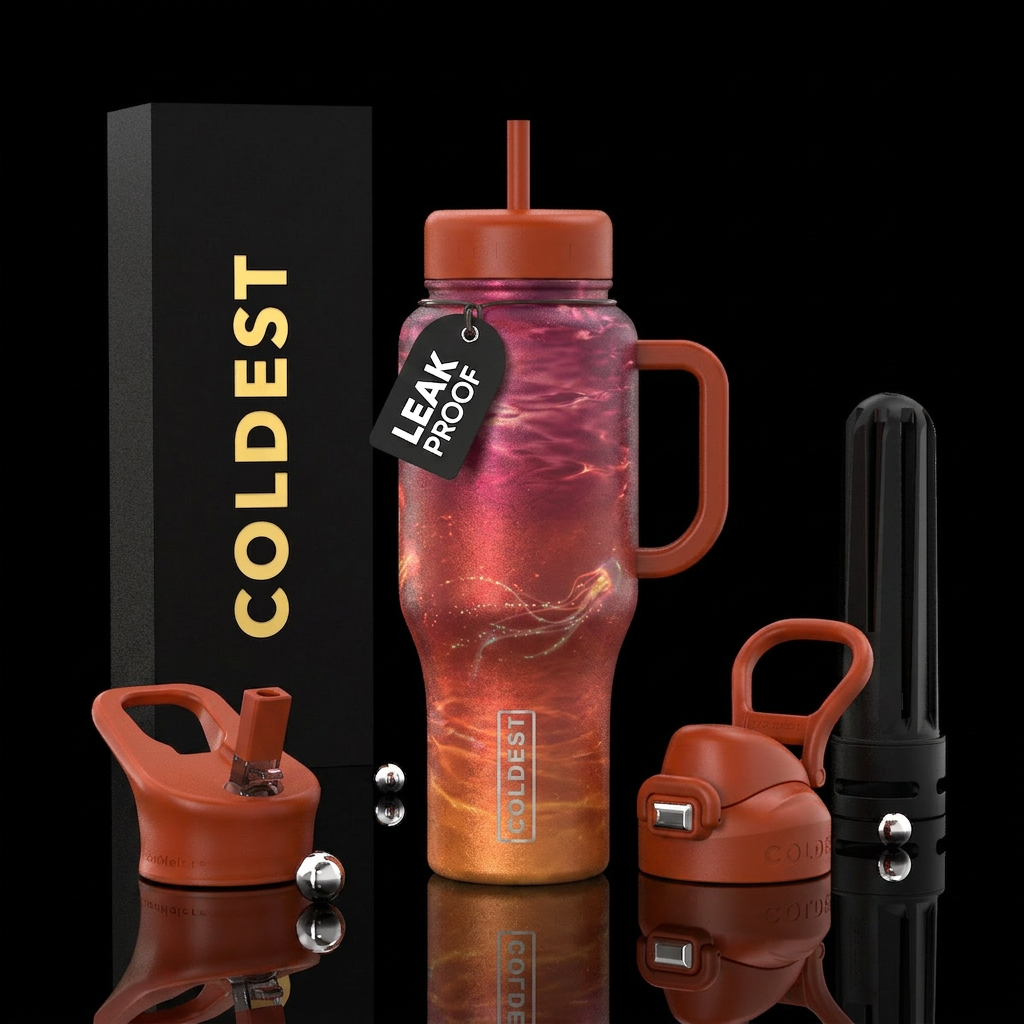 Sunburnt orange, beach, ocean, glowie, sunset water bottle design
