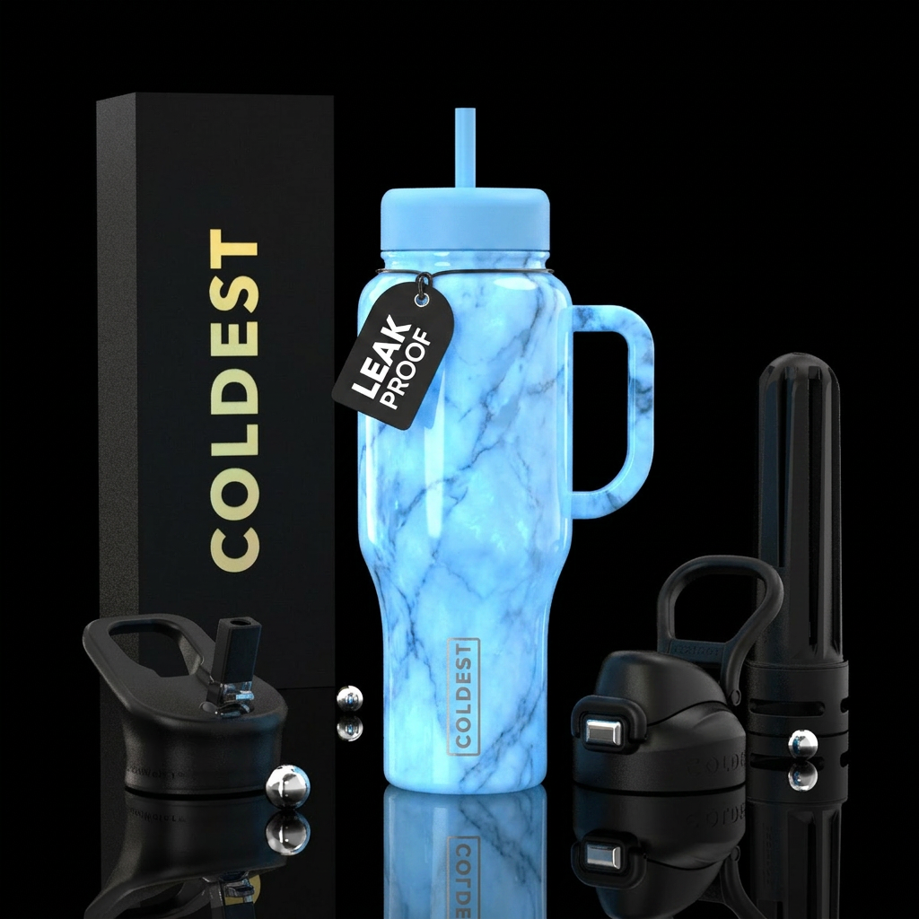Baby blue, marble, glowie, vibrant, beautiul water bottle design