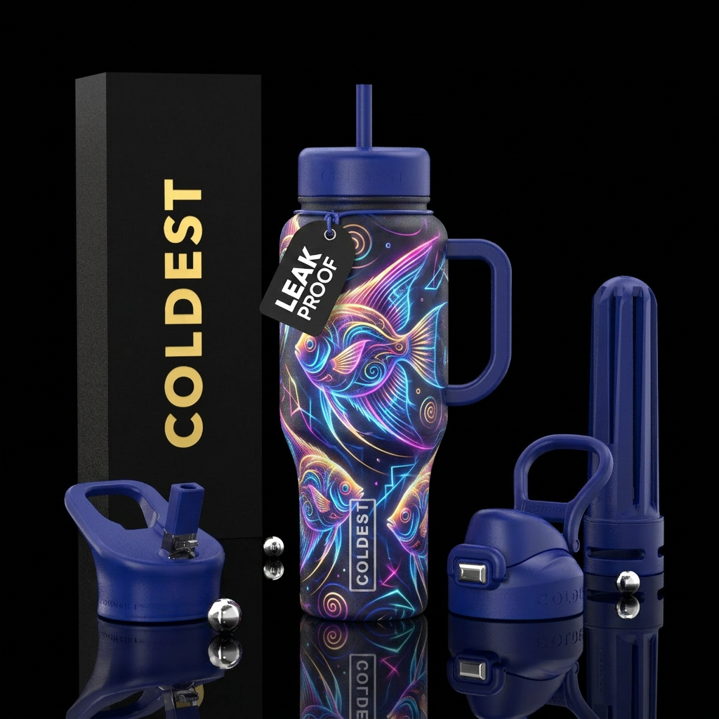 angelfish, glowie, electric, spirals water bottle design