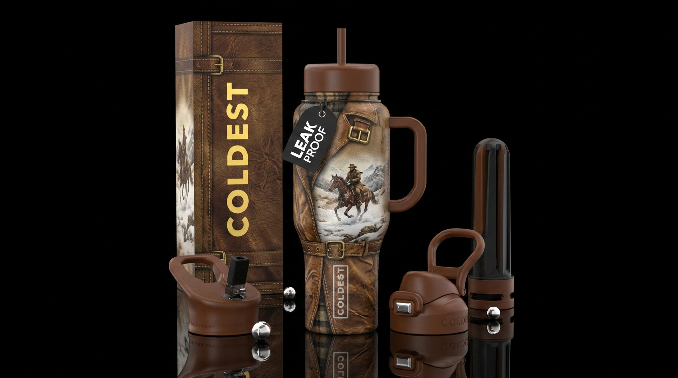 Man from snowy river, trench coat water bottle design
