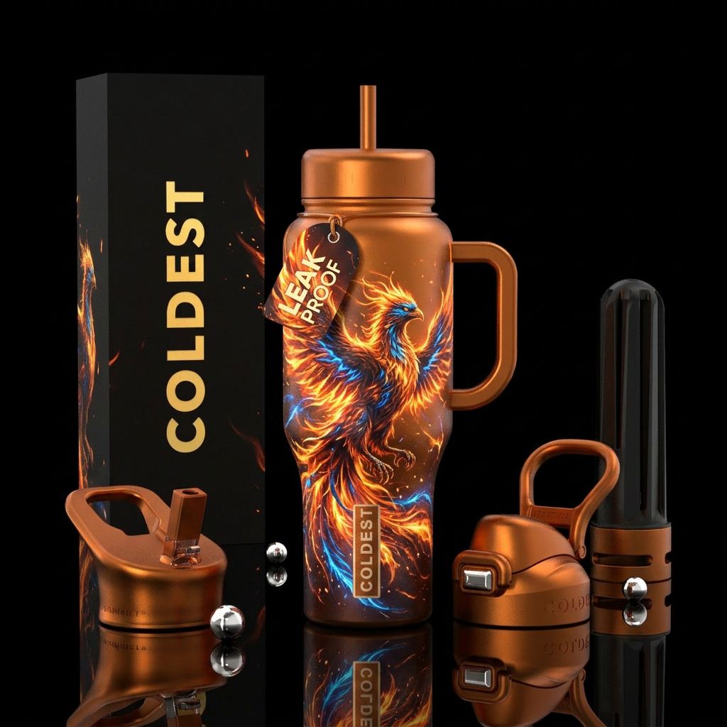 Phoenix, vibrant, magical, electric, firery, explo... water bottle design