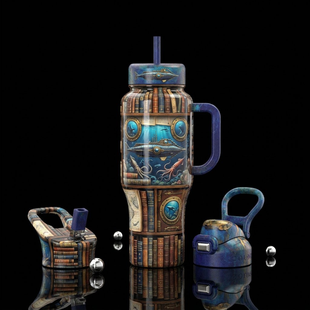 Twenty thousand leagues under the sea, books, subm... water bottle design