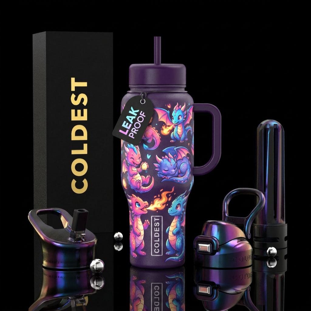 Baby dragons, glowie, vibrant, happy mood water bottle design