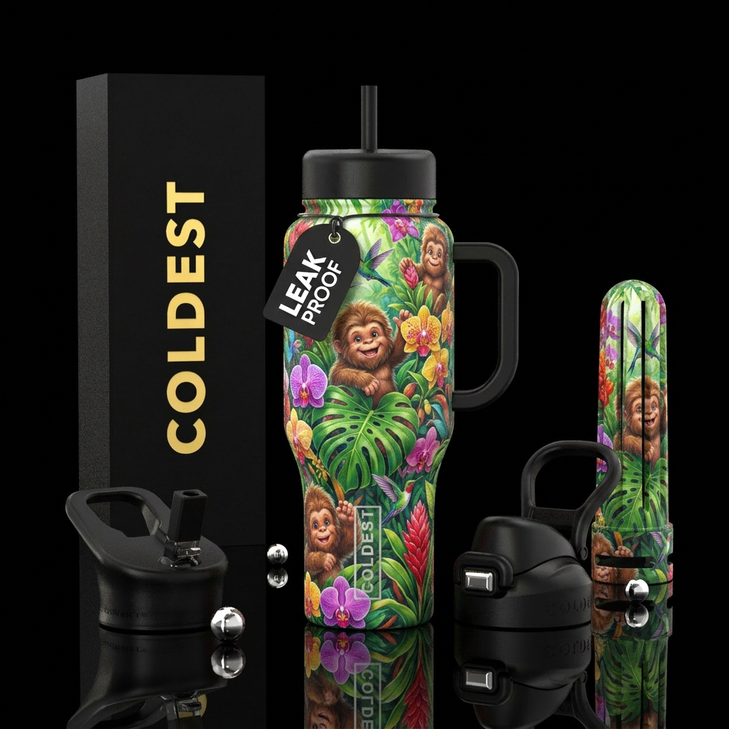 Baby Sasquatch, exotic plants, beautiul, vibrant, ... water bottle design