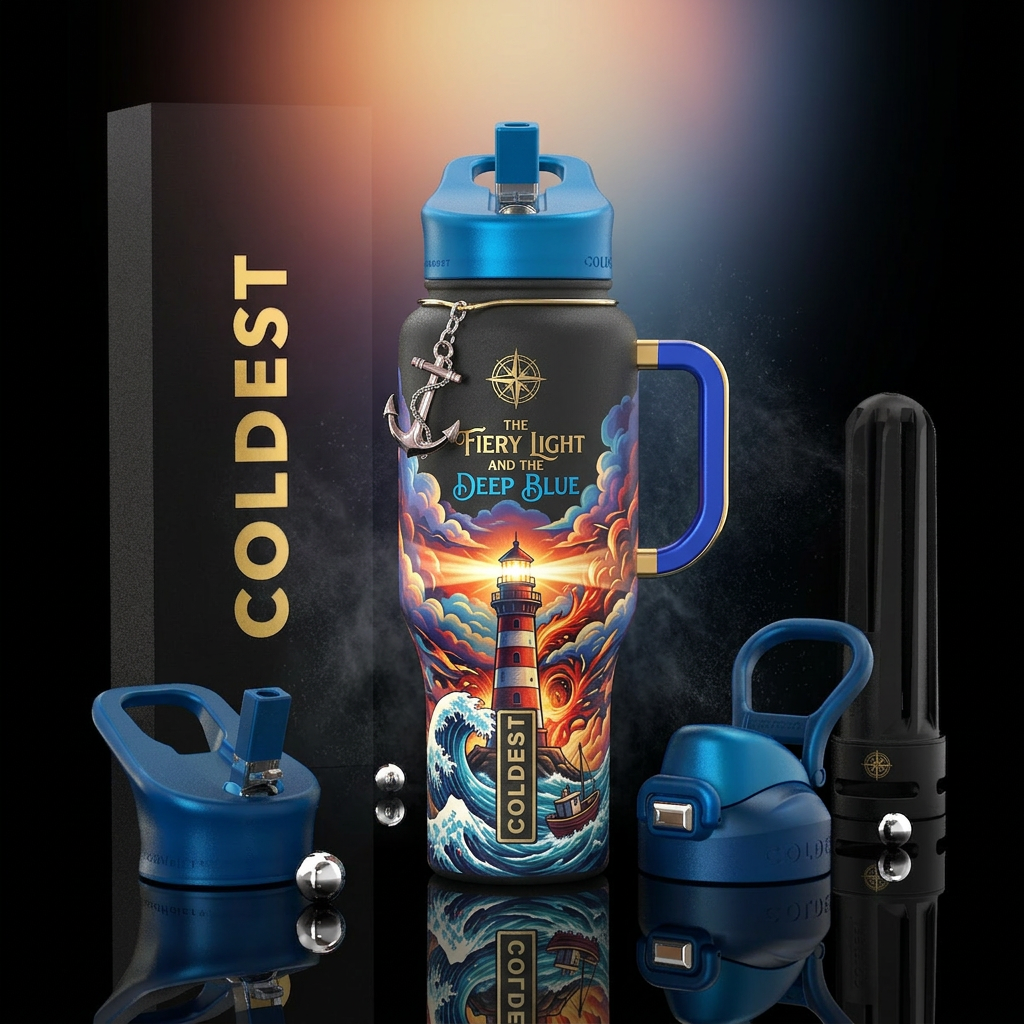 lighthouse, ocean, fresh, firery, explosive, cloud... water bottle design