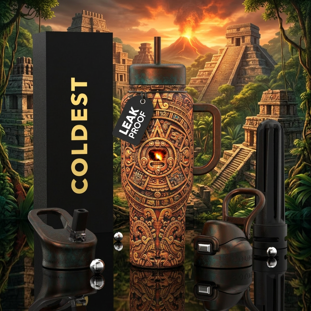 Mayan calendar, beautiul, firery, rustic water bottle design