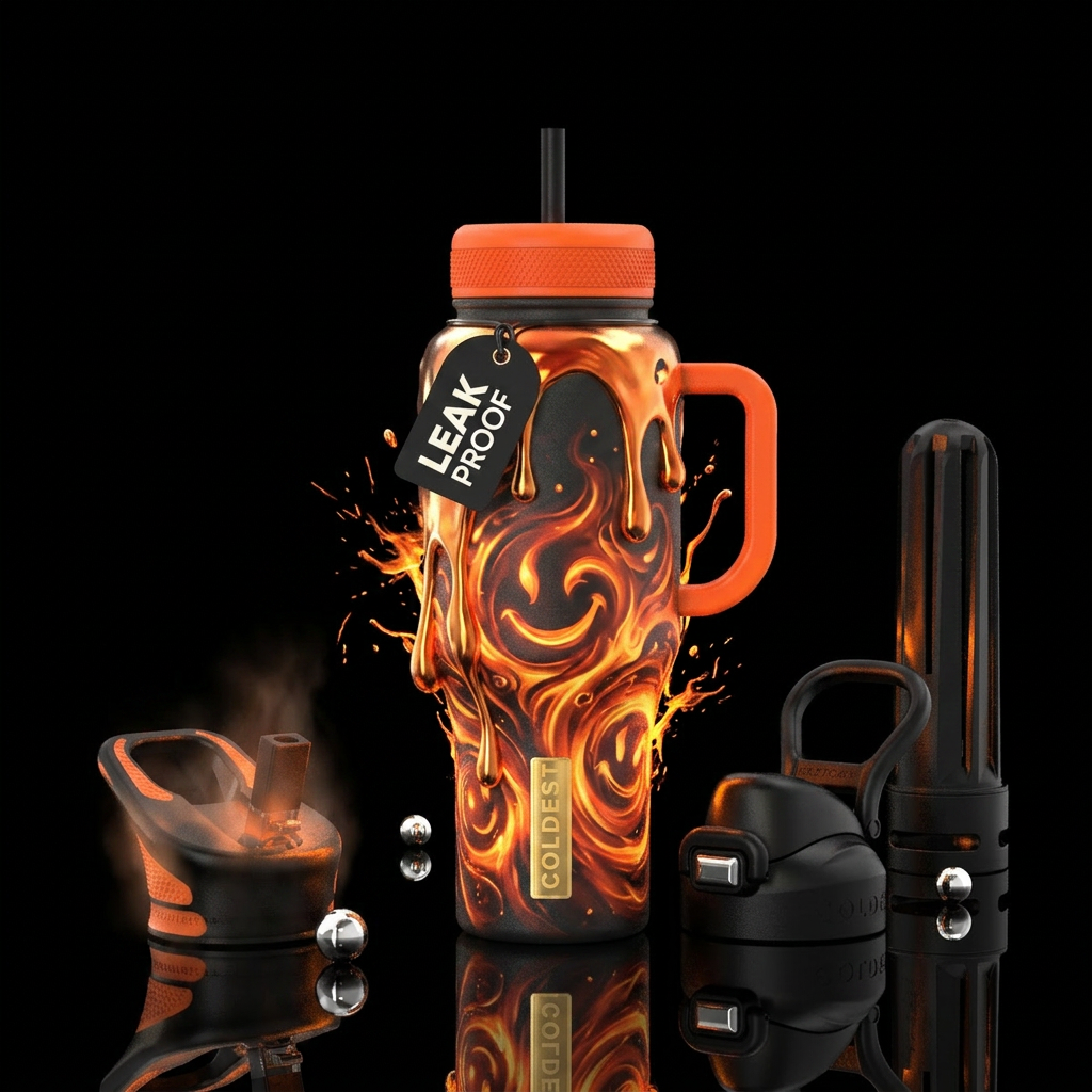 glowie, firery, explosive, dripping, swirls, happy... water bottle design