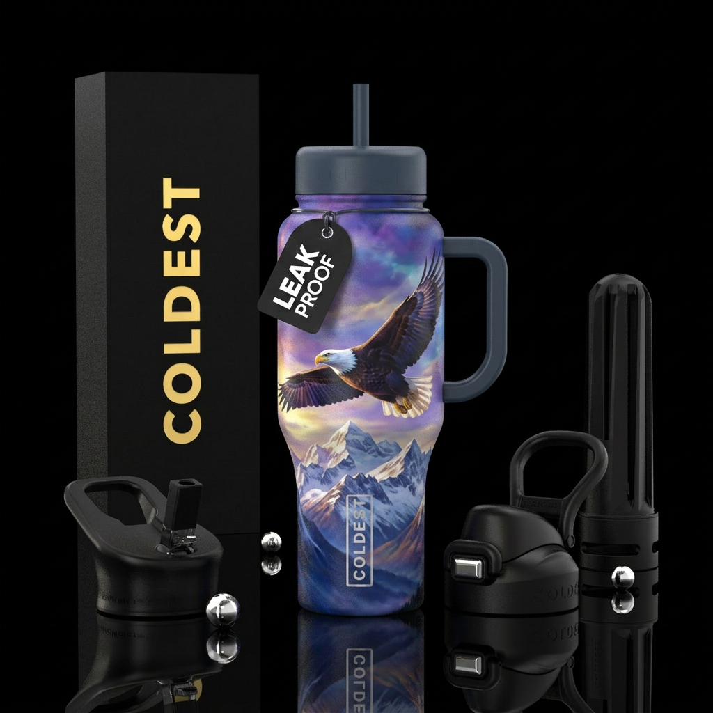 Eagles, snowy mountains, beautiul, vibrant, magica... water bottle design