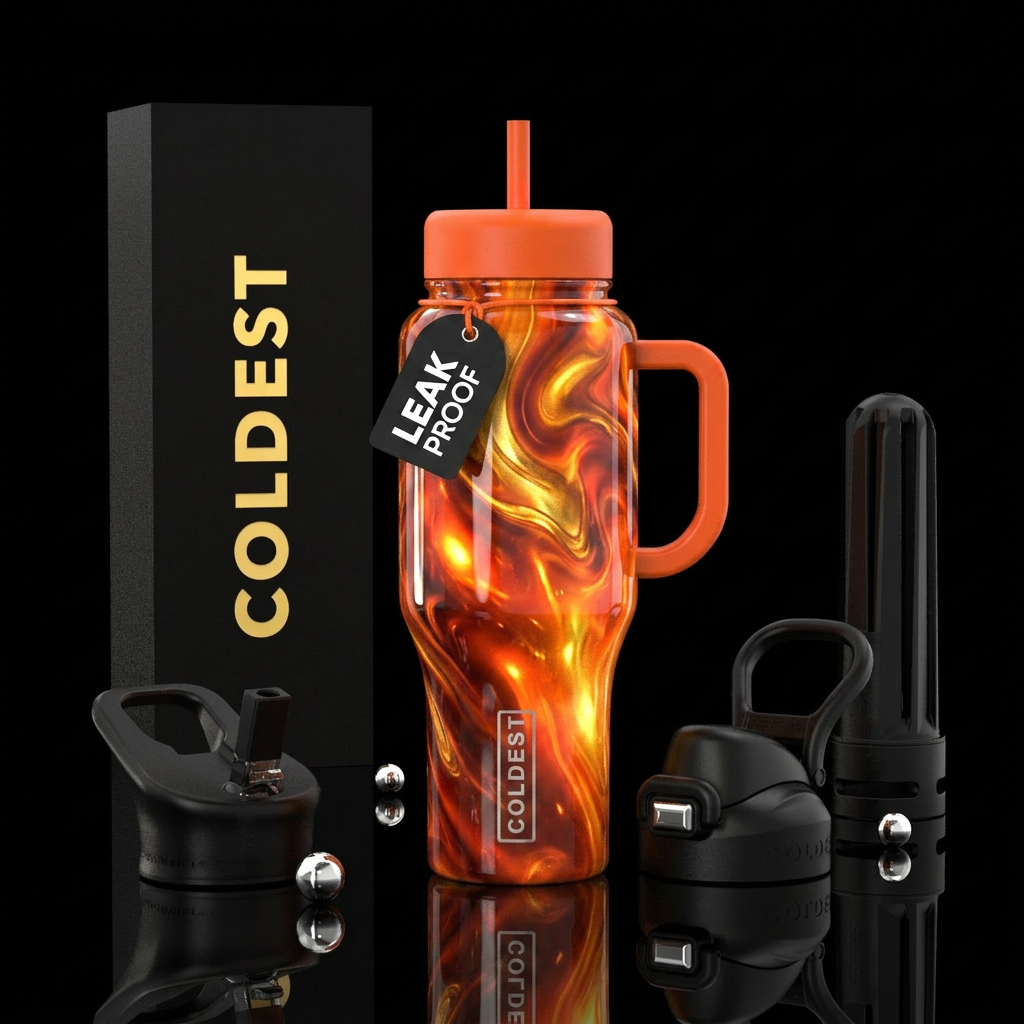 Daytona orange, glowie, shiny, vibrant, firery, ex... water bottle design