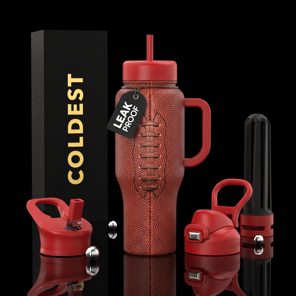 Football skin, vibrant water bottle design