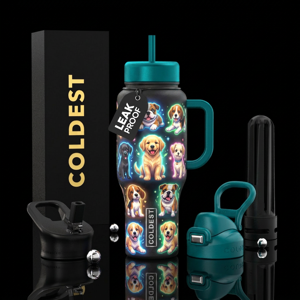 Baby puppies, glowie, happy mood water bottle design