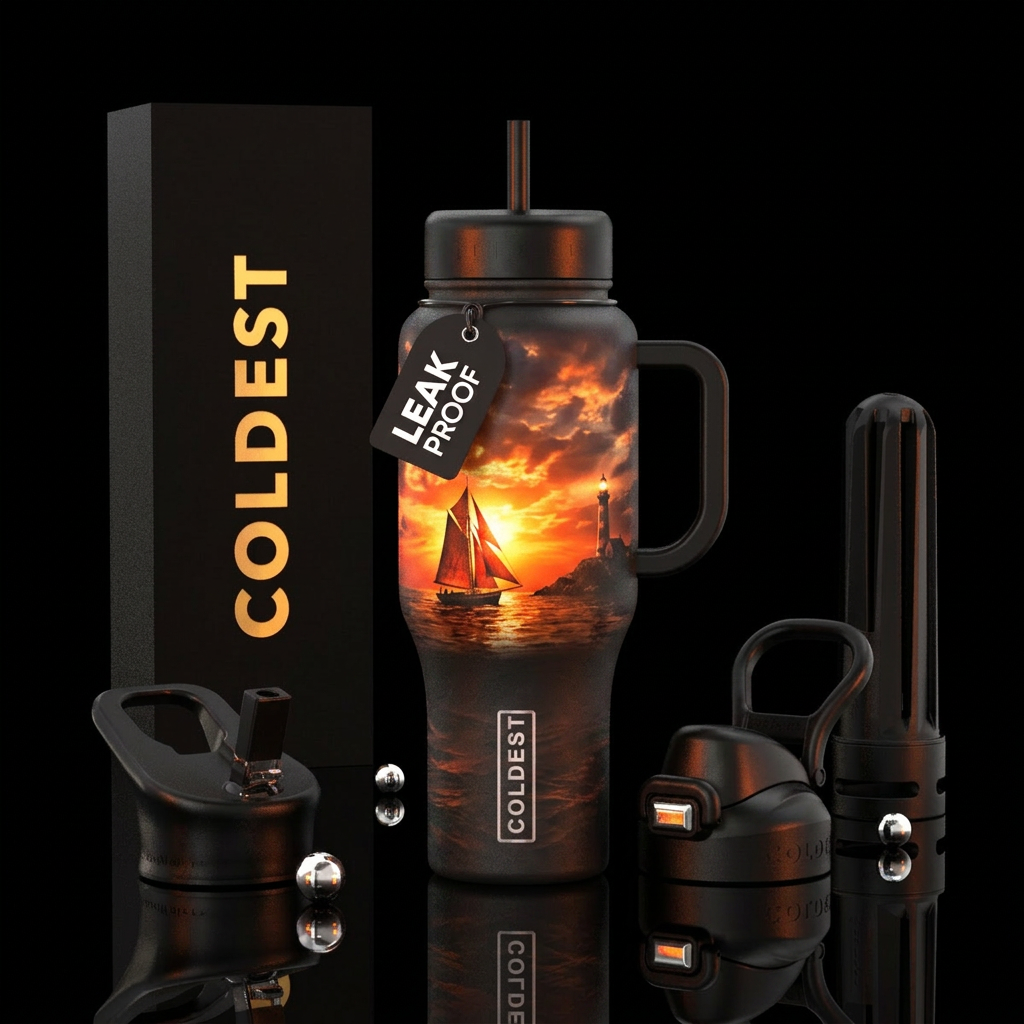 Sail boat, lighthouse, beautiul, firery, explosive... water bottle design