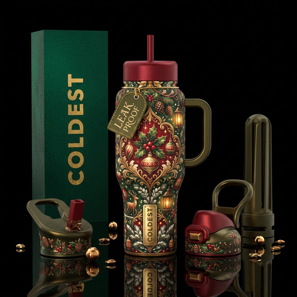 Old fashion Christmas, beautiul, vibrant, magical,... water bottle design
