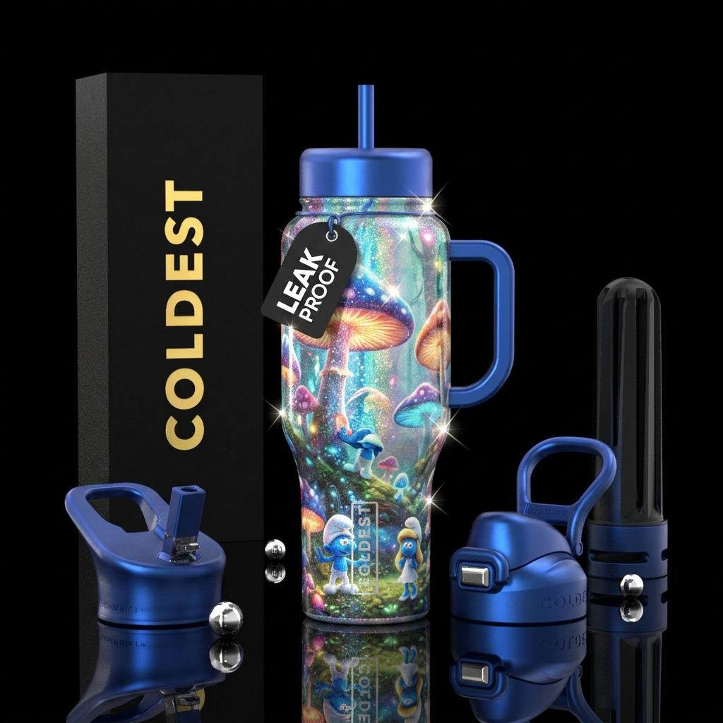 Mushroom Smurf’s water bottle design