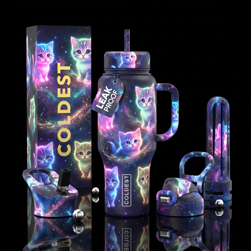 Baby kittens, glowie, beautiul water bottle design