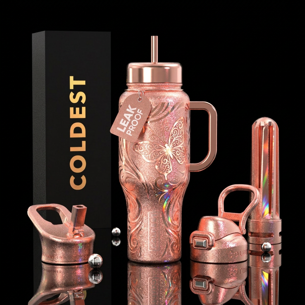 Golden butterfly water bottle design