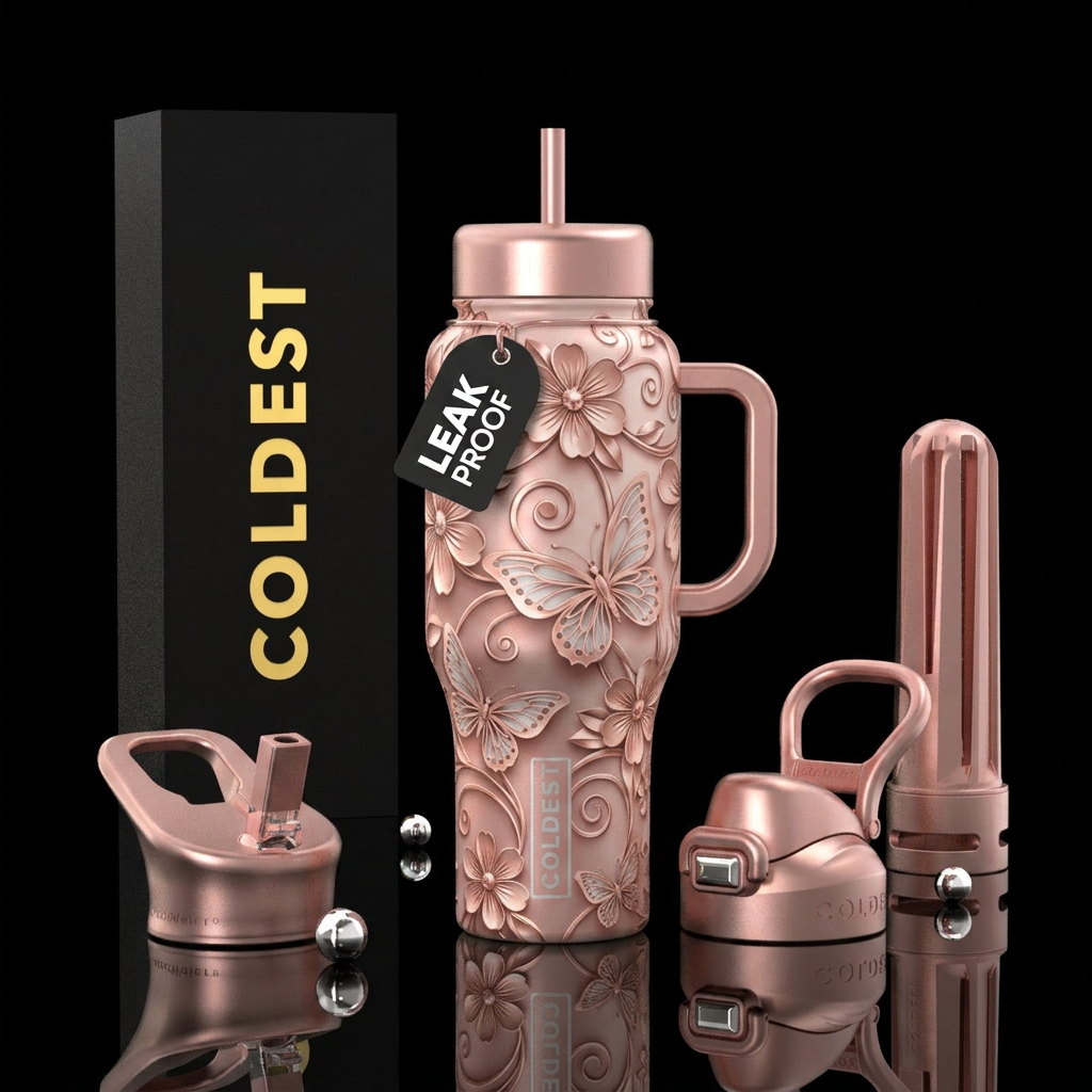 Butterfly flowers water bottle design
