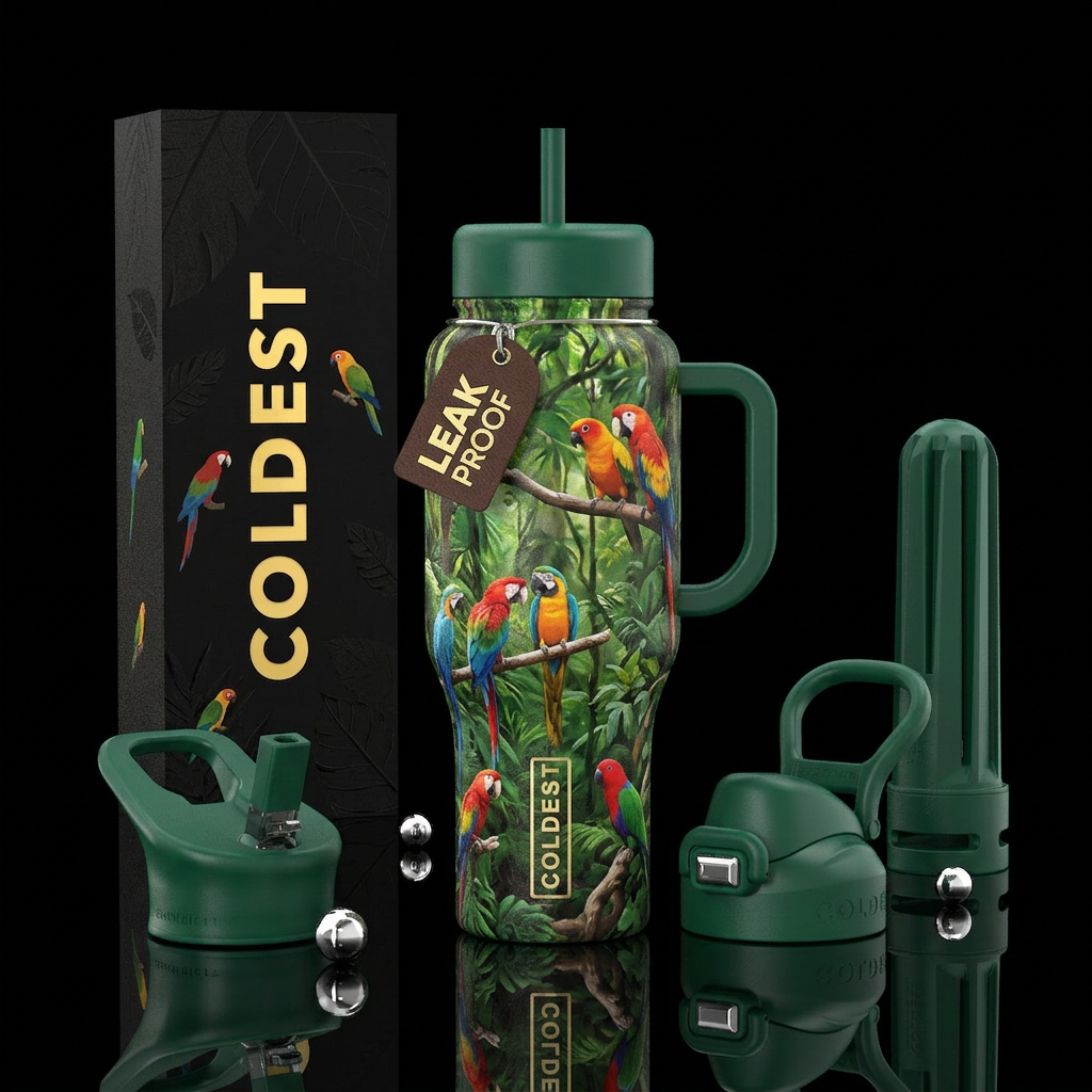 Rainforest Parrots water bottle design