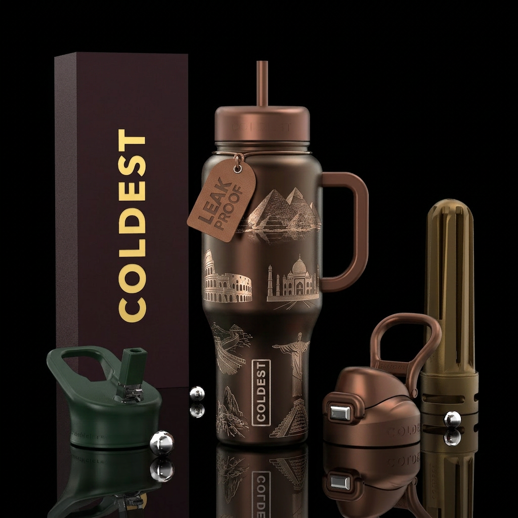 Wonders of the World water bottle design