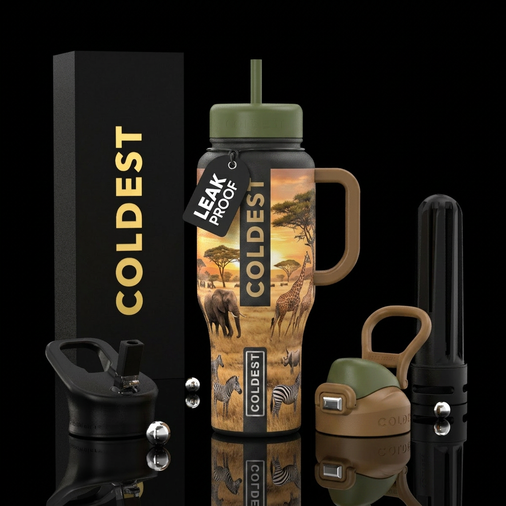 Animal, terrain,  African safari water bottle design