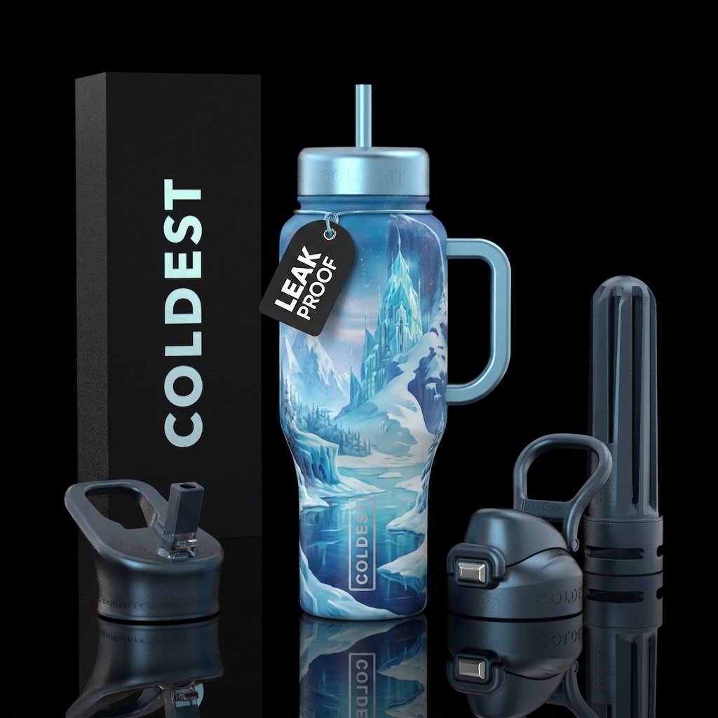 fantasy ice world water bottle design