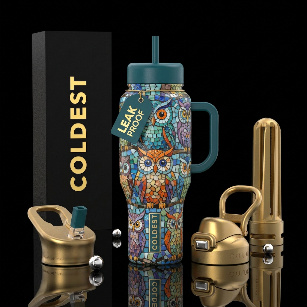 Masaic owls water bottle design