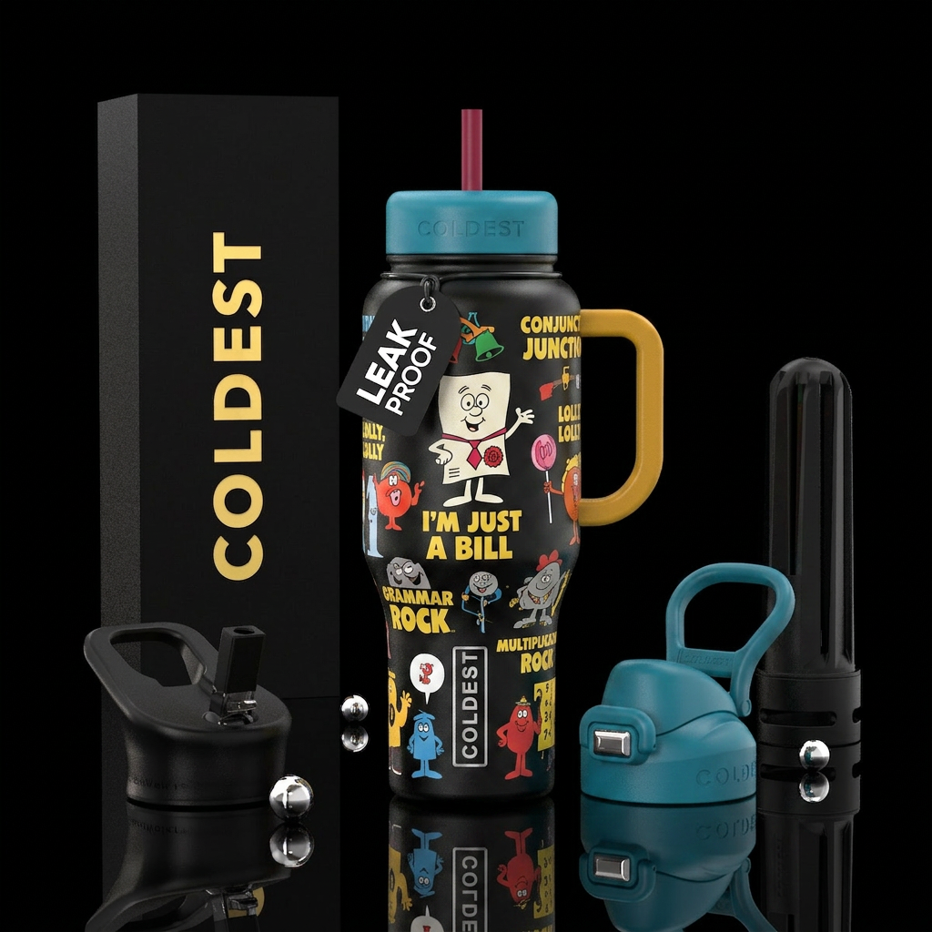 School House Rock nostalgia water bottle design