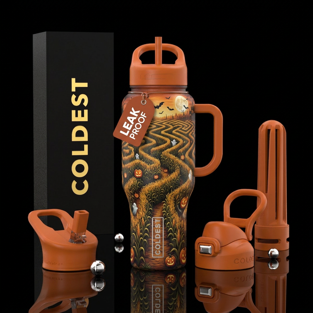 Corn maze during Halloween water bottle design