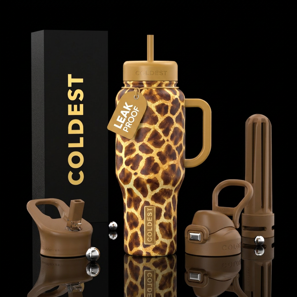 Giraffe print water bottle design
