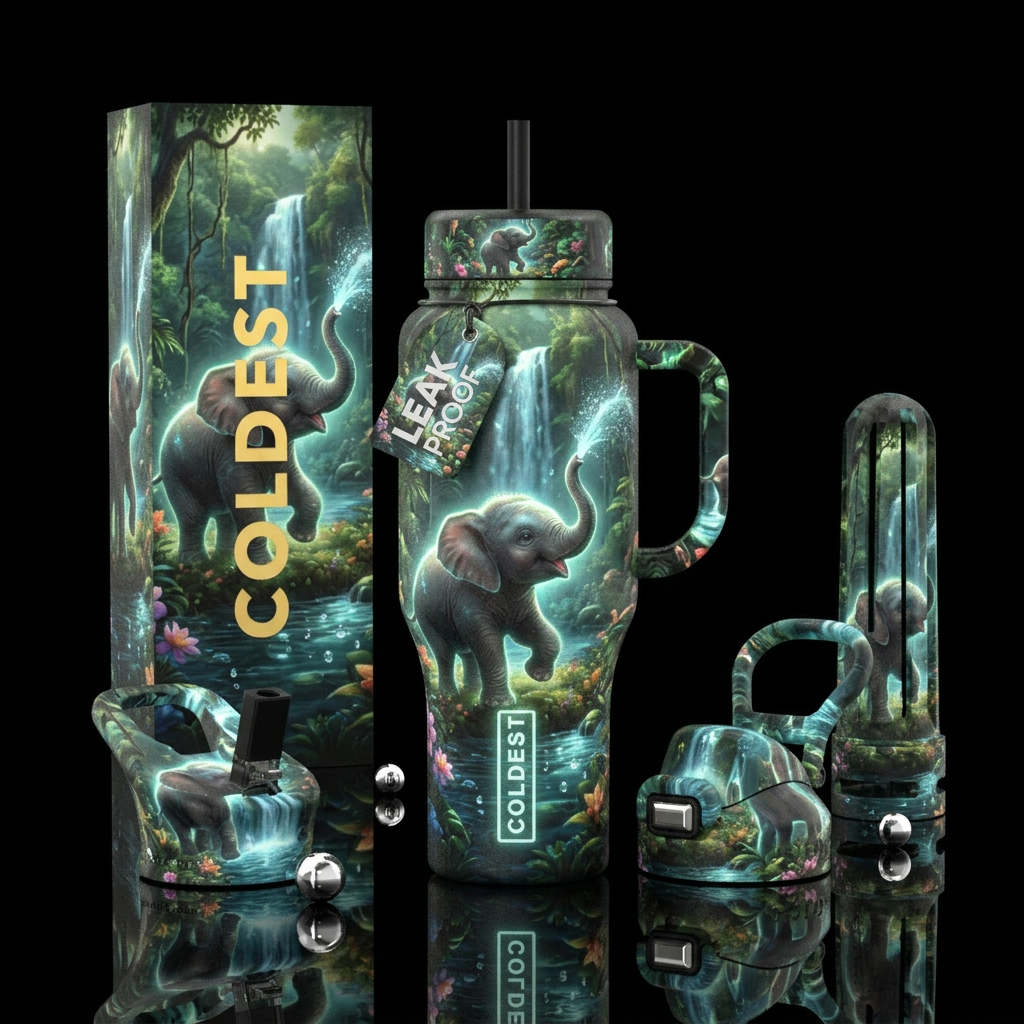 Glowie Baby Elephant water bottle design