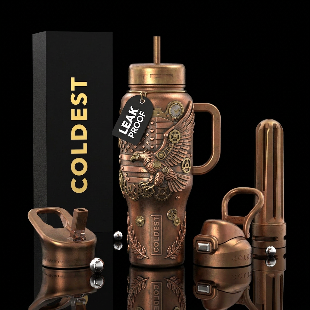Patriotic steampunk eagle water bottle design
