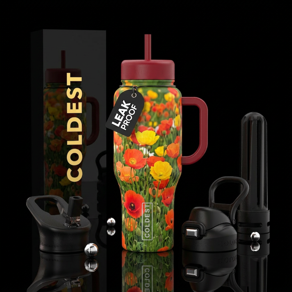 Poppy field water bottle design