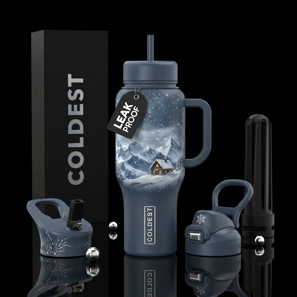 Snowstorm in the mountains water bottle design