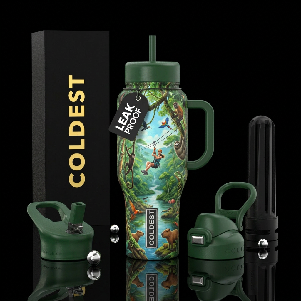 Zip lining in the amazon water bottle design
