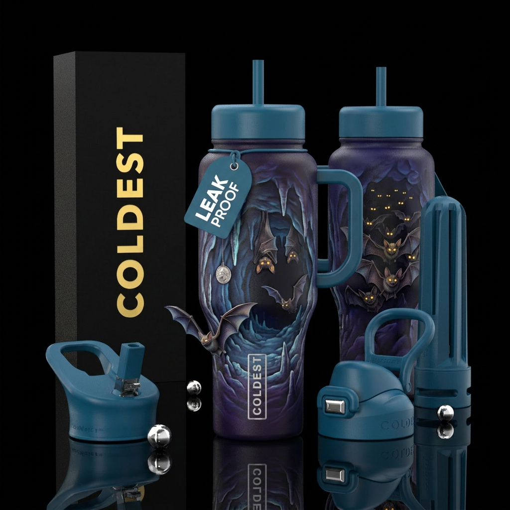 Bats in a cave water bottle design