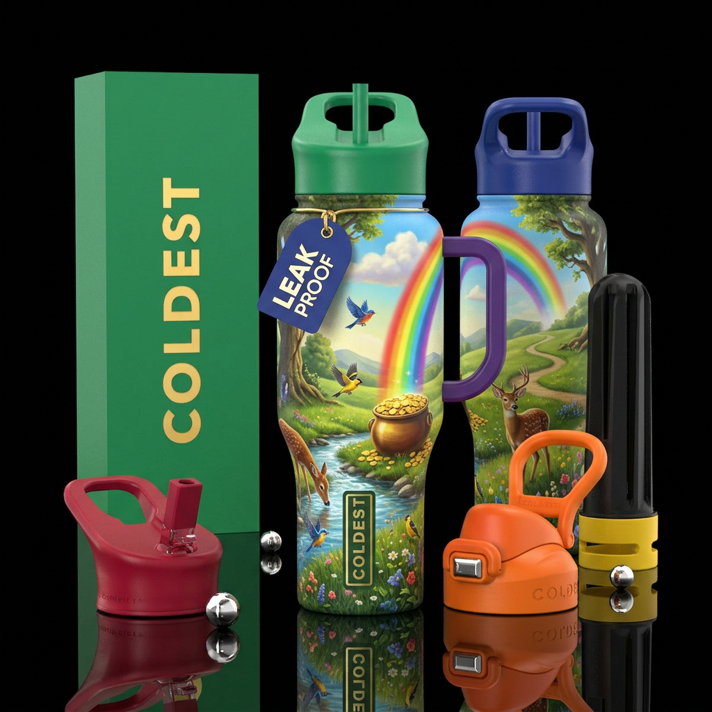 Pot of gold at the end of the rainbow water bottle design