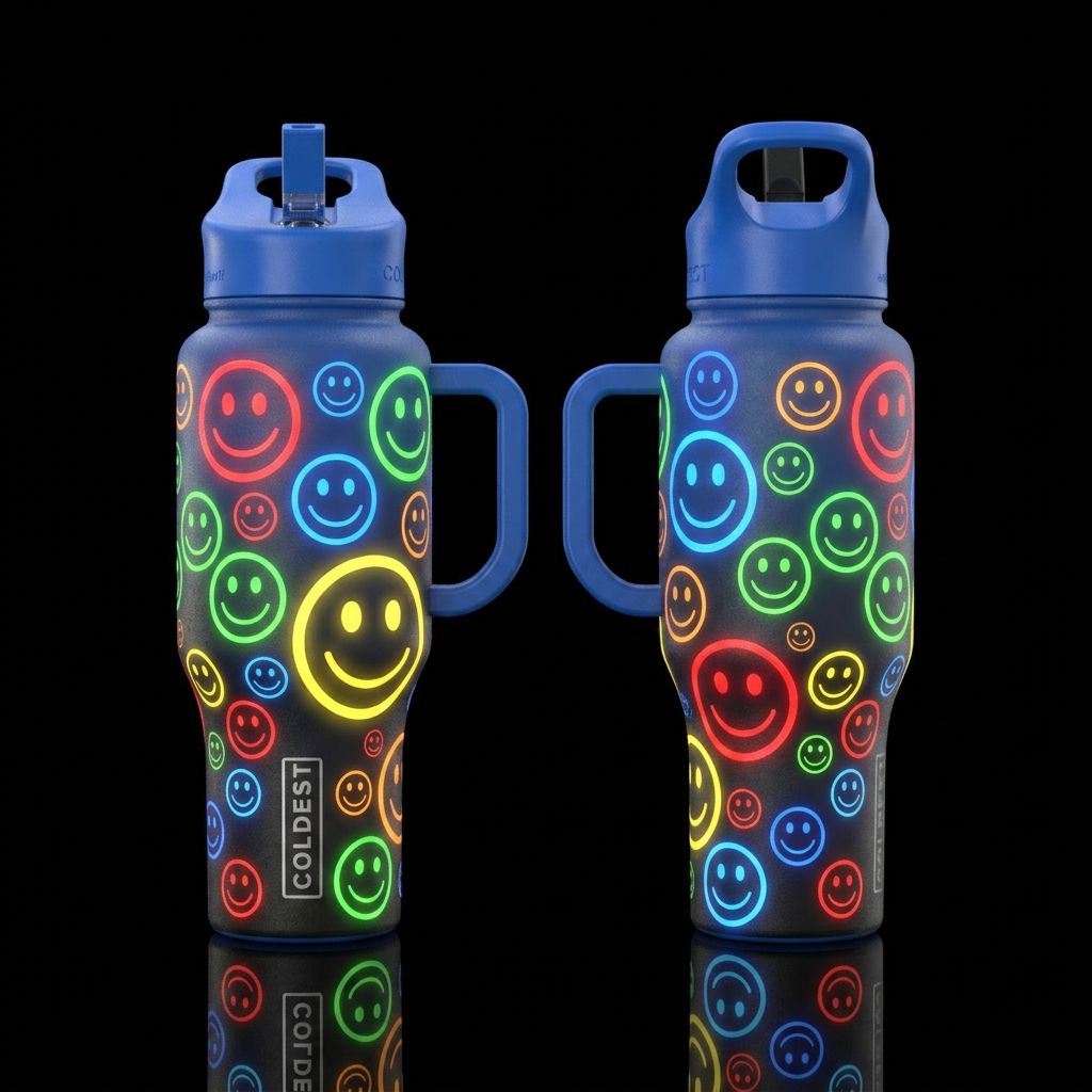 Glowie Happy Faces water bottle design
