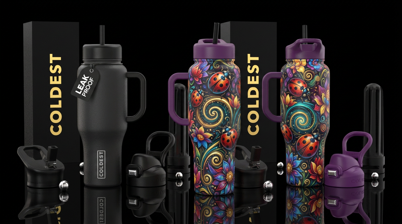 Whimsical Ladybug Garden water bottle design