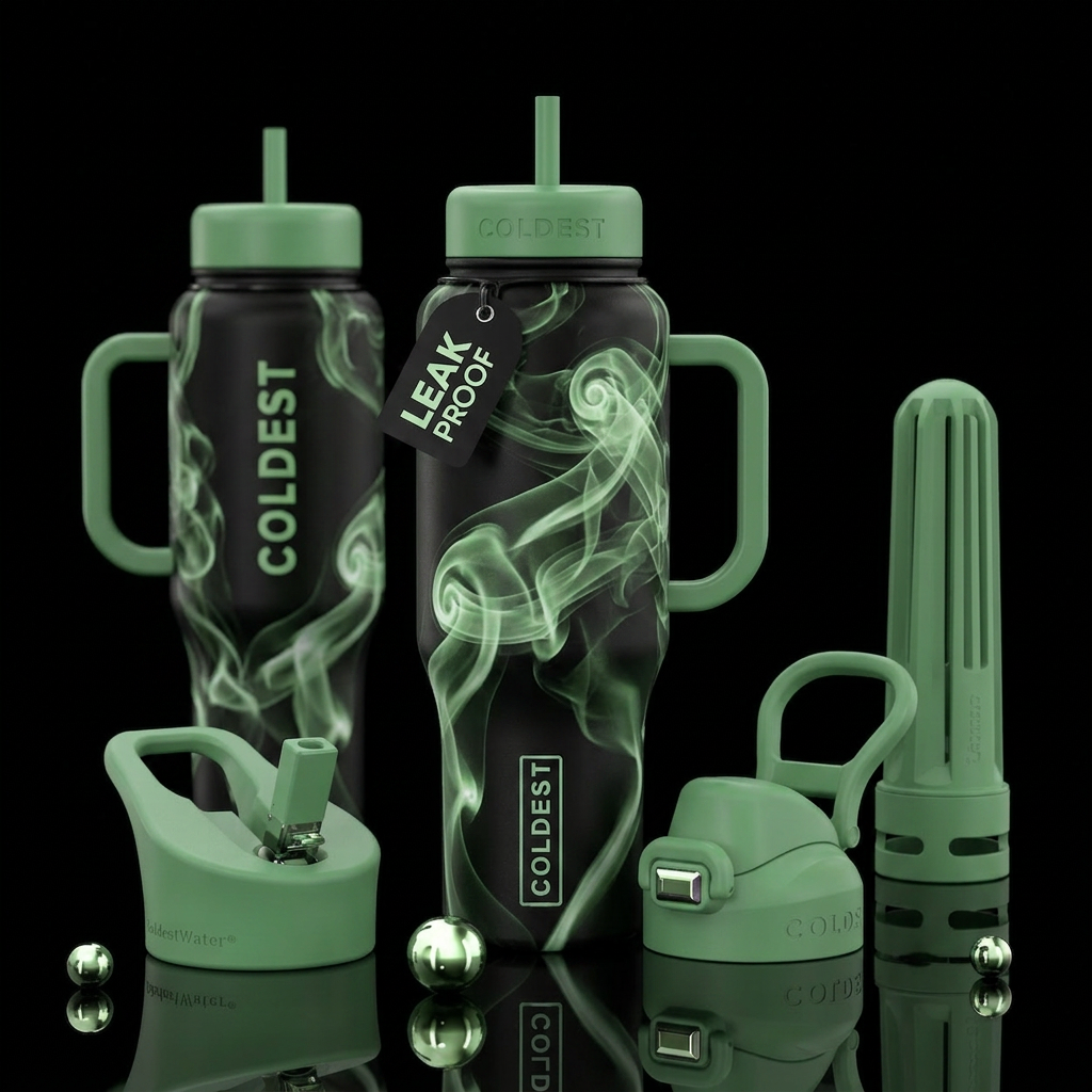 Smoky green water bottle design