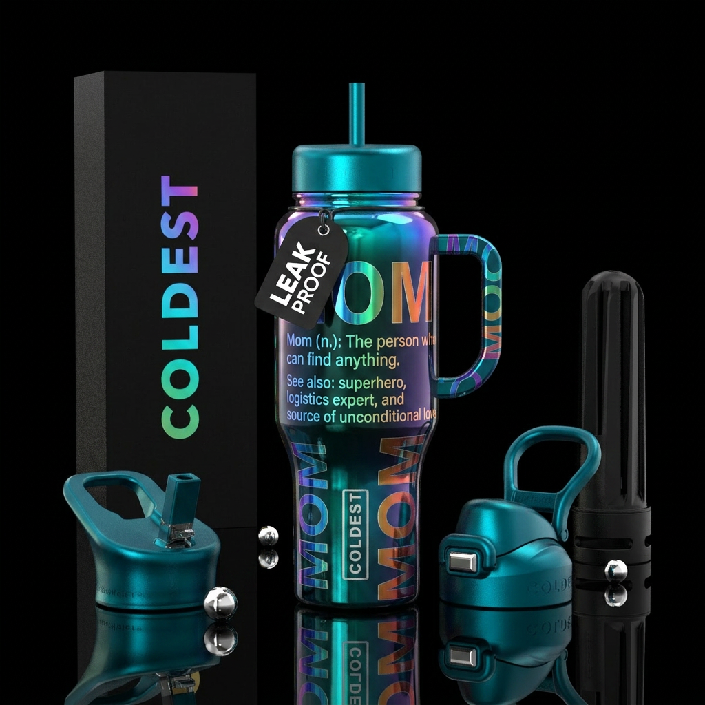 The definition of a mom, shiny water bottle design