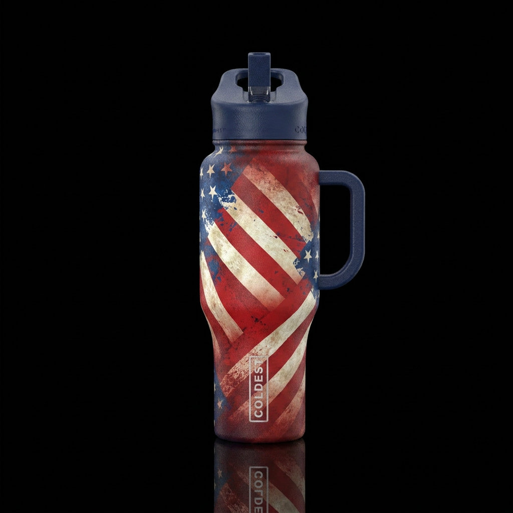 Red and white gradient distressed blue with white ... water bottle design