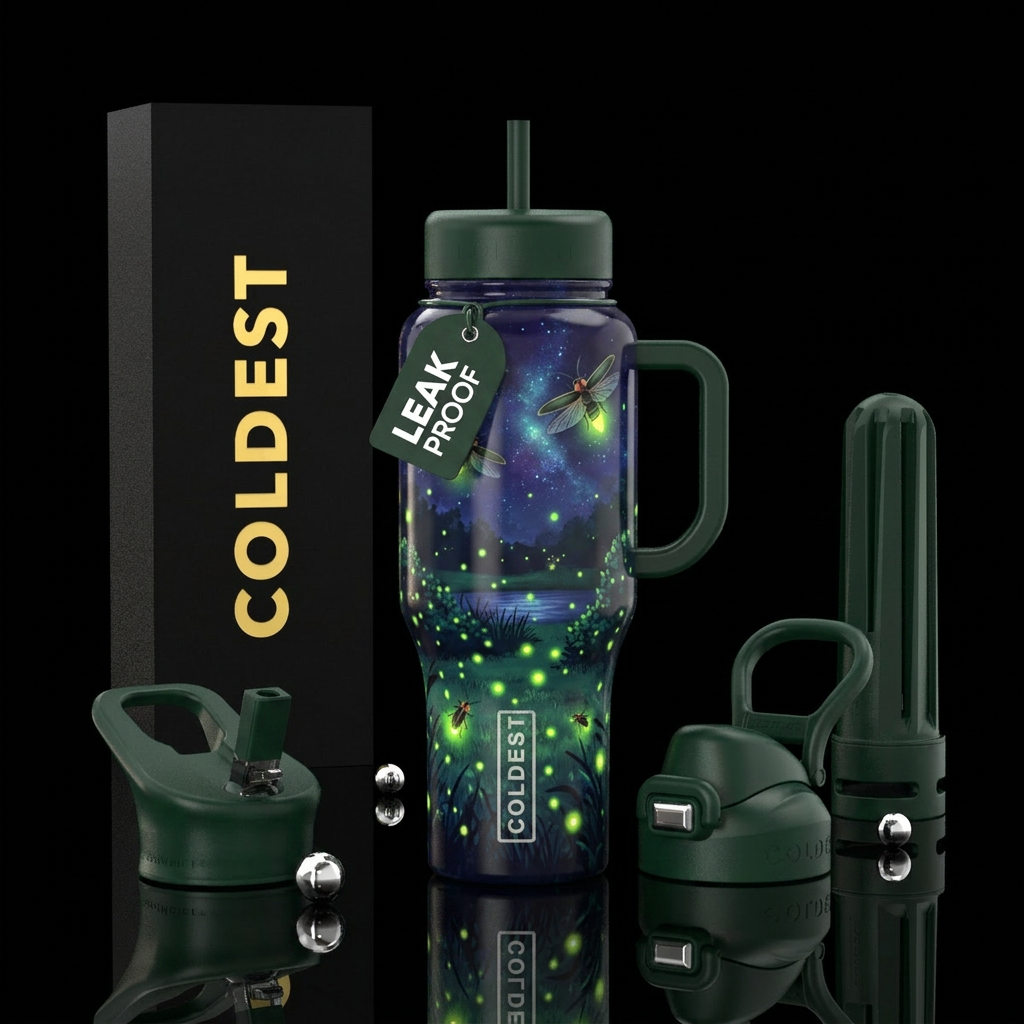 Lightning bug summer night water bottle design