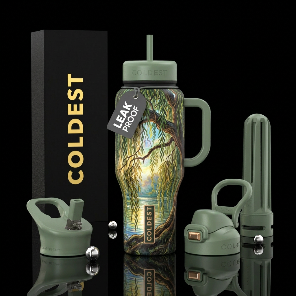 Looking out from under the weeping willow tree water bottle design