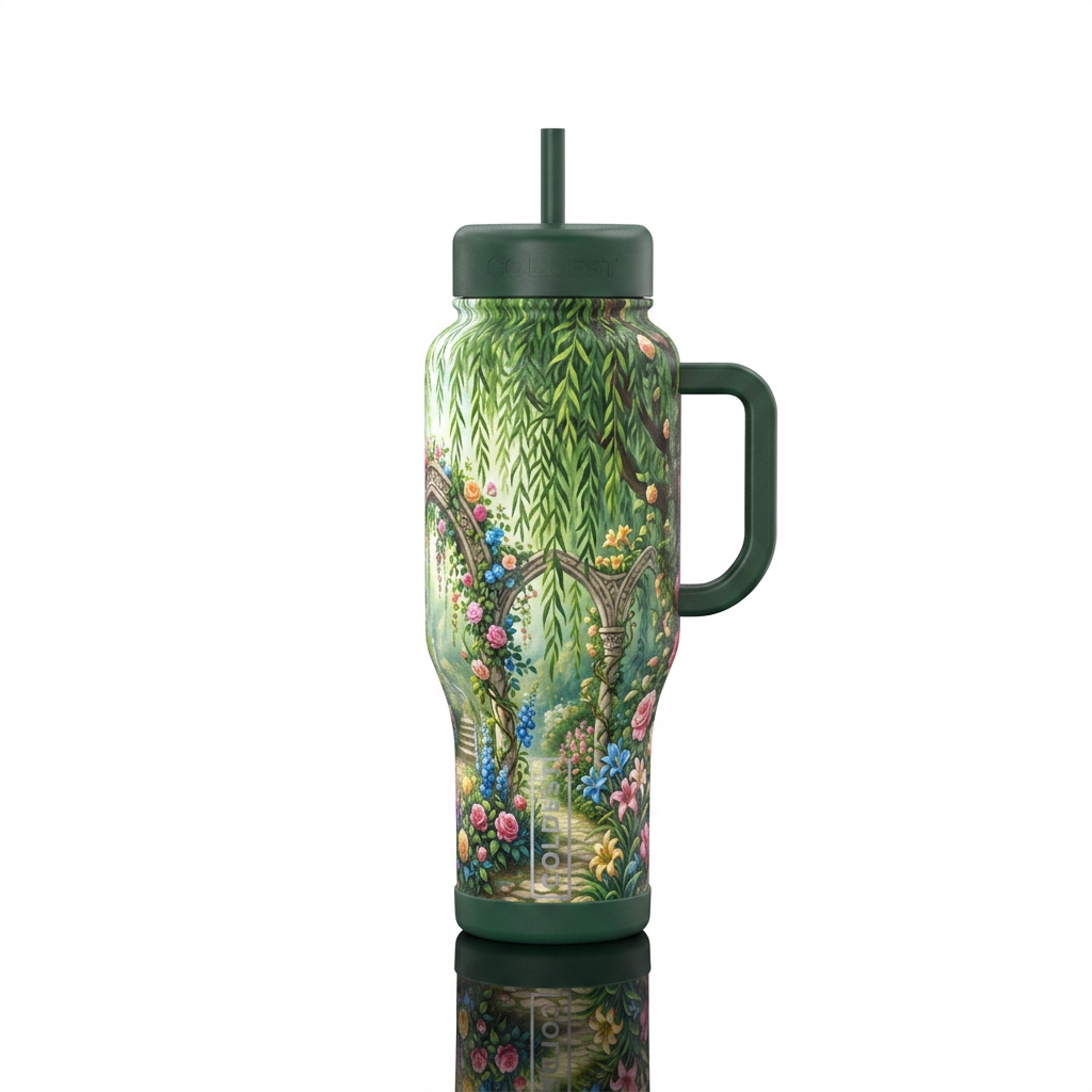 Secret garden under the weeping willow tree water bottle design