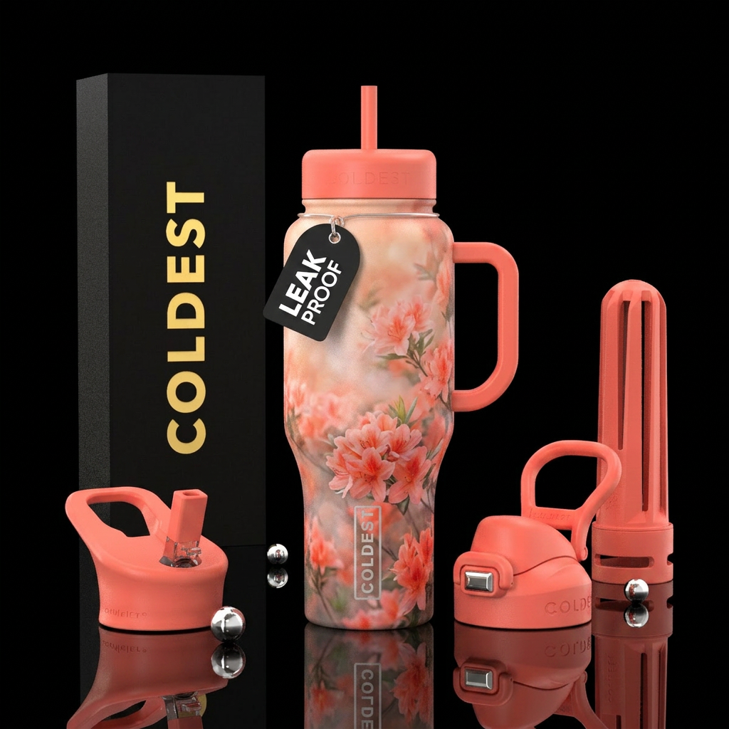 Peach azalea blossom haze water bottle design