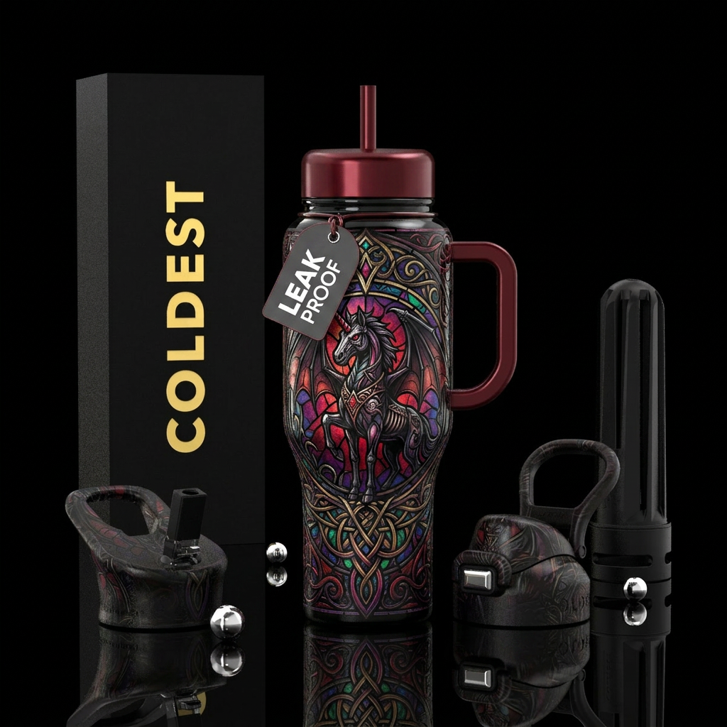 Gothic unicorn water bottle design