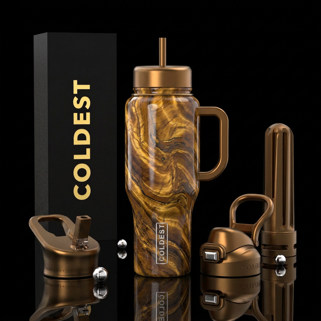 Tiger's eye marbled water bottle design
